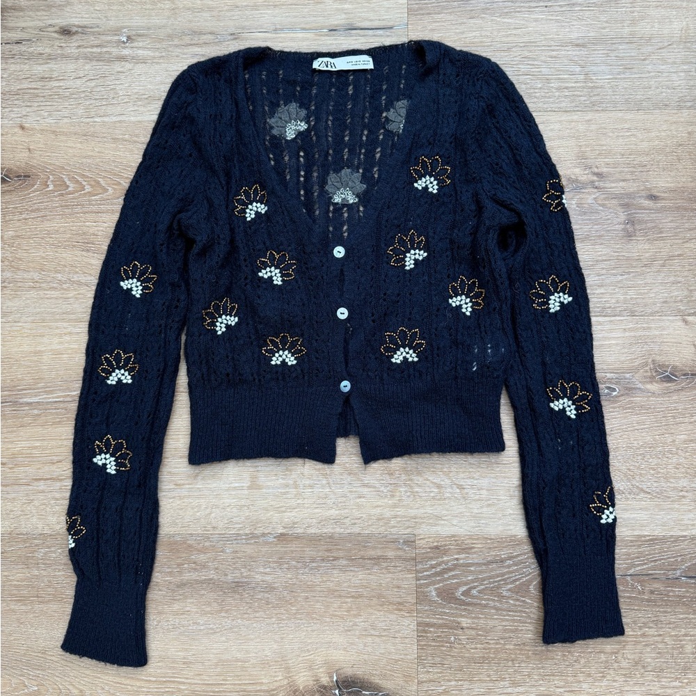 ZARA knitted navy blue cardigan, size Small